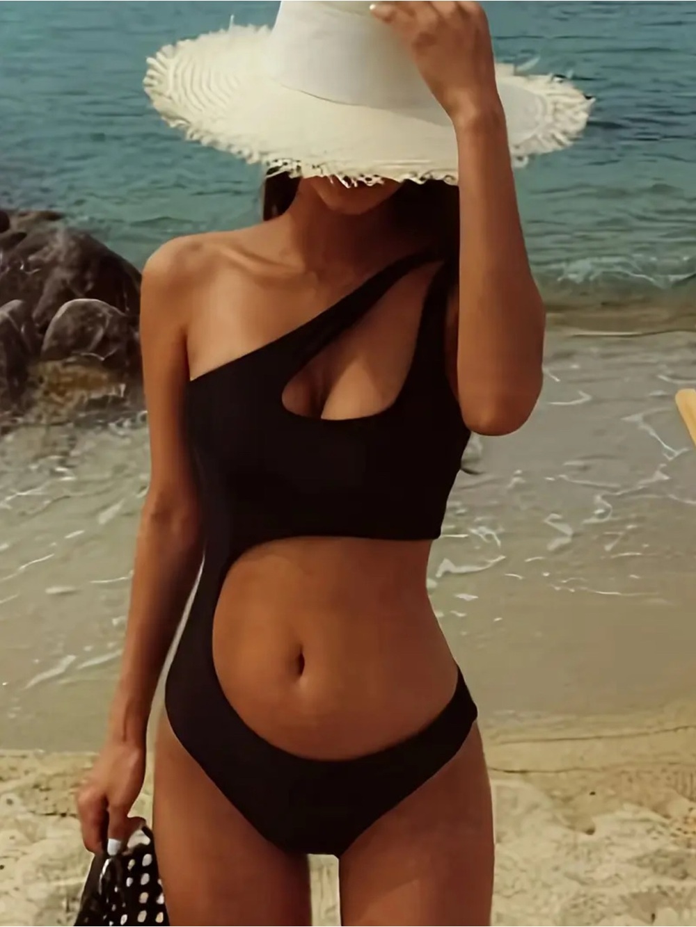 NEW Women's One-Shoulder Cutout Sexy Black Swimsuit Women’s Swimwear Size XL